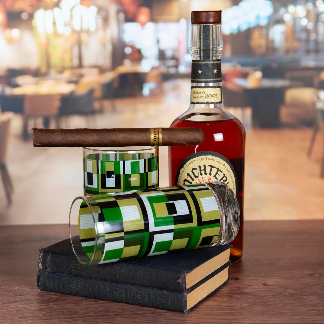 Green Square Vintage Retro Whiskey Rocks Cocktail Glass