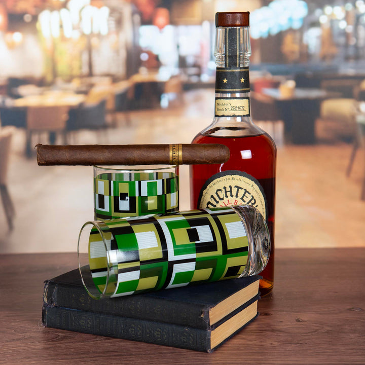 Green Square Vintage Retro Whiskey Rocks Cocktail Glass