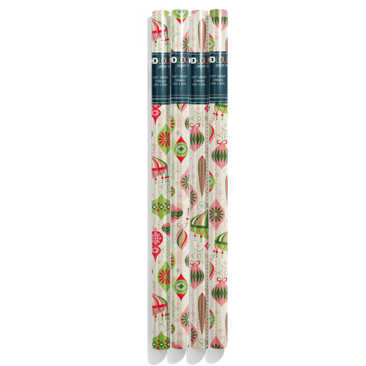 Retro Ornaments Pink and Green Double Sided Holiday Gift Wrap Single Sheet