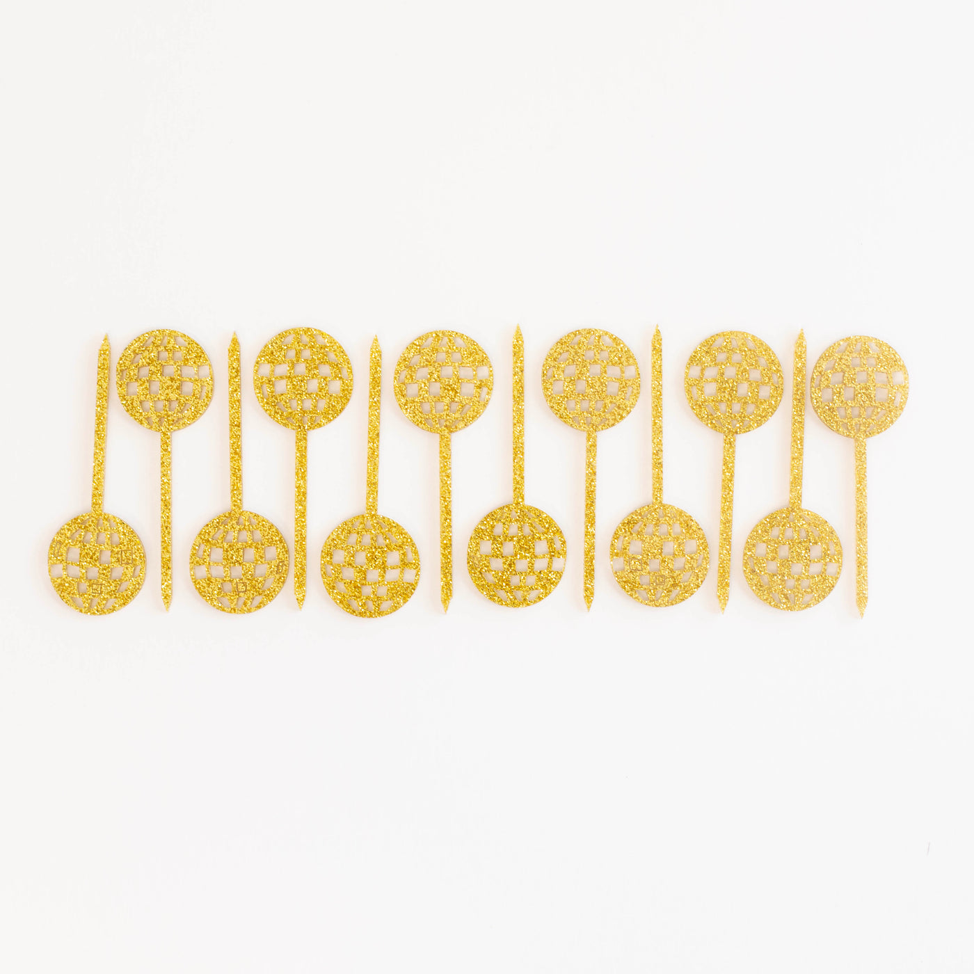 Disco Ball  Gold Glitter Acrylic Appetizer Cocktail Pick Set