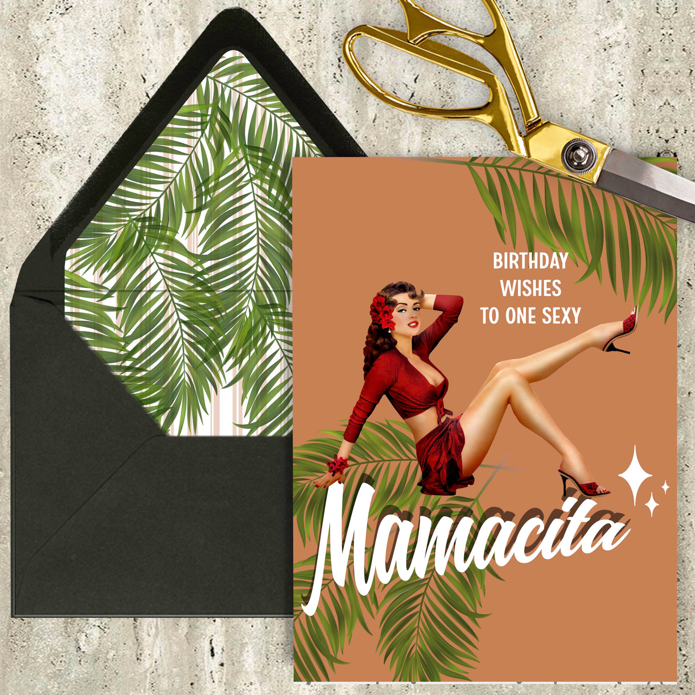 birthday mamacita greeting card, latin pinup birthday card, retro sexy birthday card