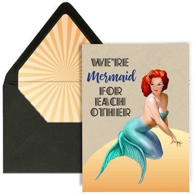 sexy mermaid pinup love or everyday vintage greeting card with envelope liner