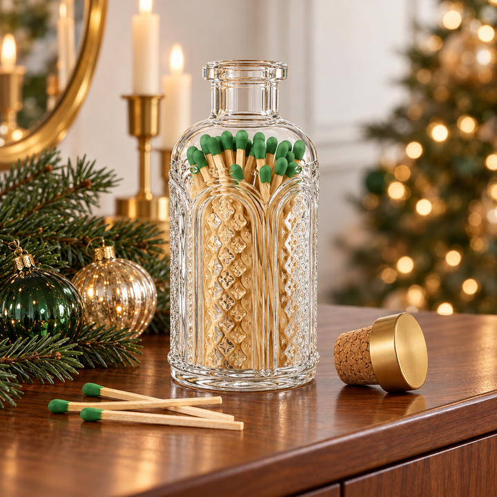 Green Tip Matches in Vintage Glass Jar