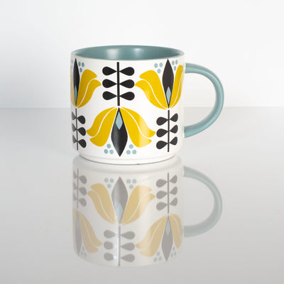 Mid Century Modern Yellow Lotus Flower Matte Coffee Mug