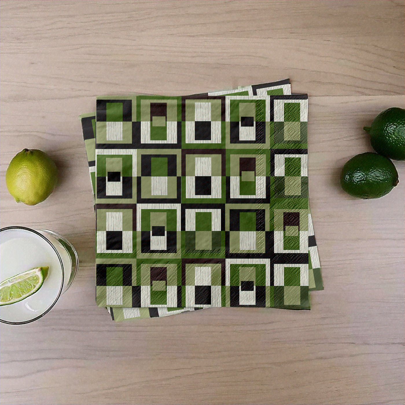 Mid Century Modern Green Square Cocktail Beverage Napkin