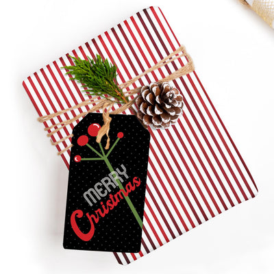 Add a touch of mid century modern charm to your Christmas gifts with our Mistletoe Gift Tag Set! Featuring a bold mistletoe design and retro font, each tag includes space for To and From on the back. Complete with a hole and twine for easy attachment. Spread the holiday cheer with these unique and stylish tags!