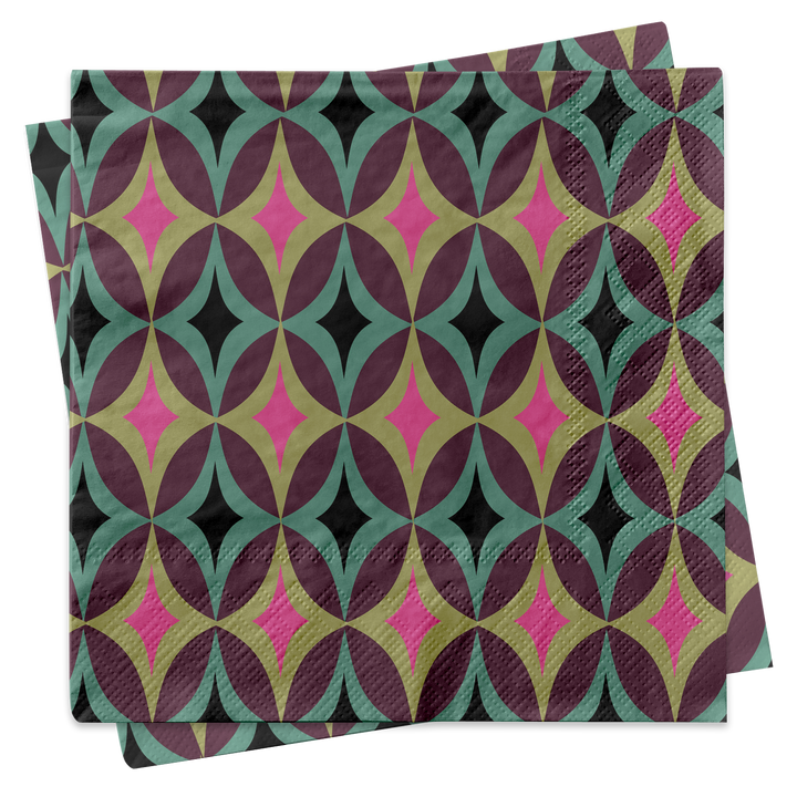 Retro patterned napkins with mid century geometric design on a white background