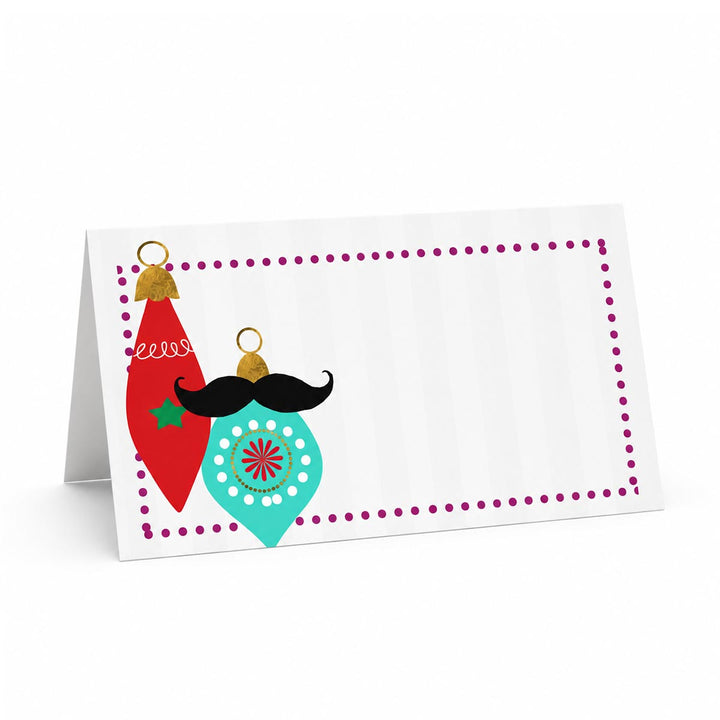 Mustache Ornament Folded Holiday Place Cards