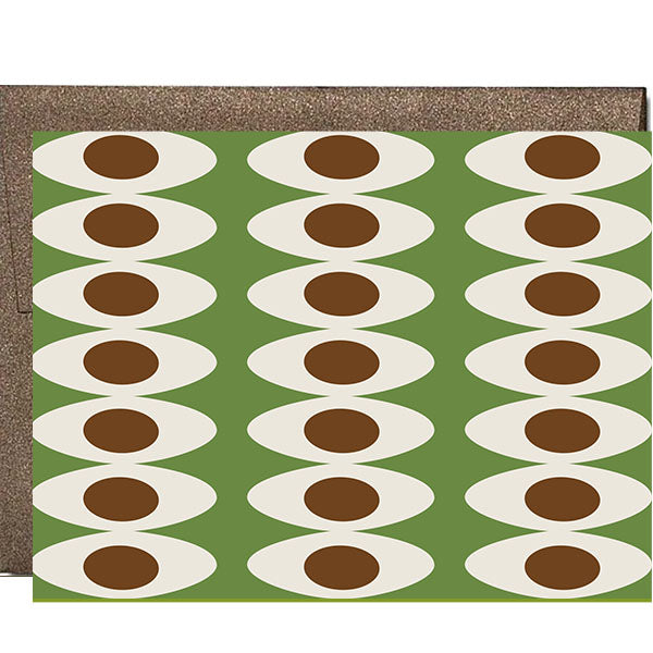 Oval Rows Mid Century Modern Green and Brown Notecard