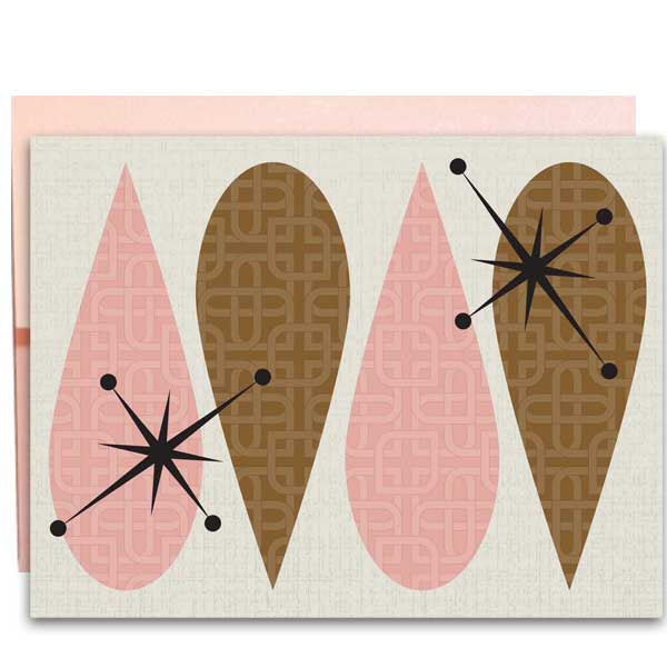 Pink and Brown Retro Teardrop Notecard
