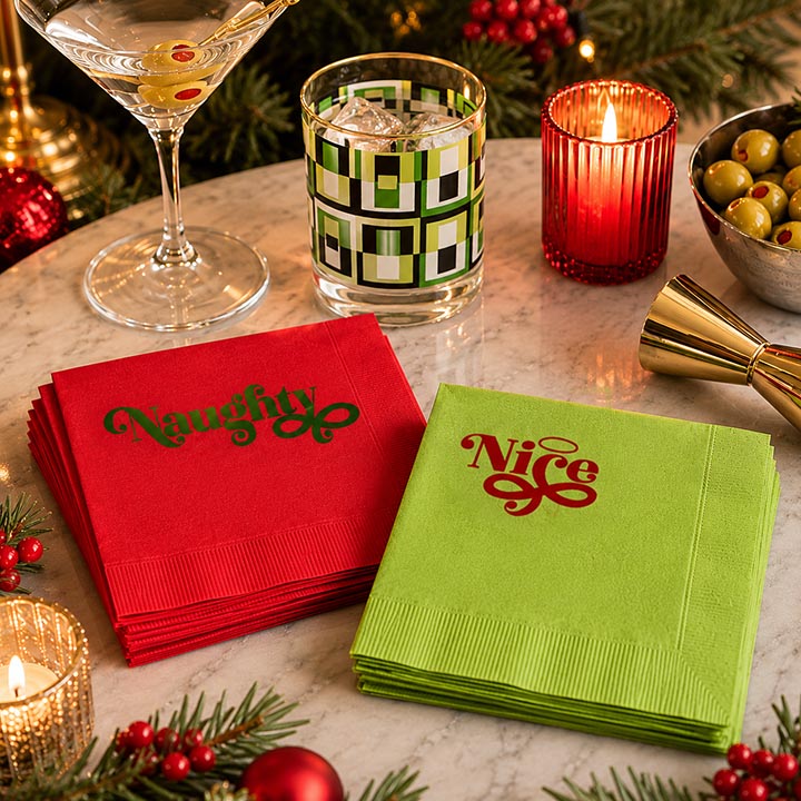 Naughty and Nice Foil Funny Holiday Cocktail Beverage Napkin