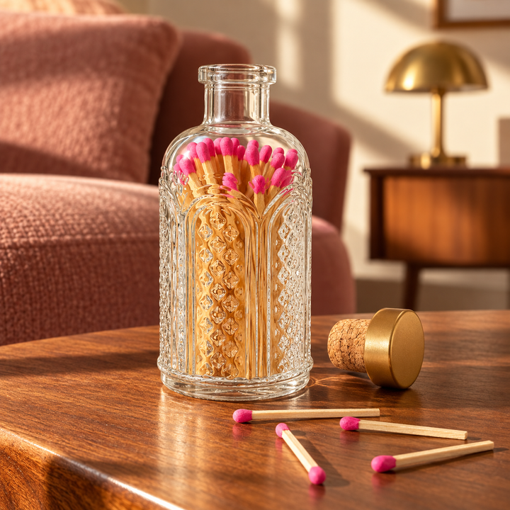 Hot Pink Matches in Vintage Glass Jar