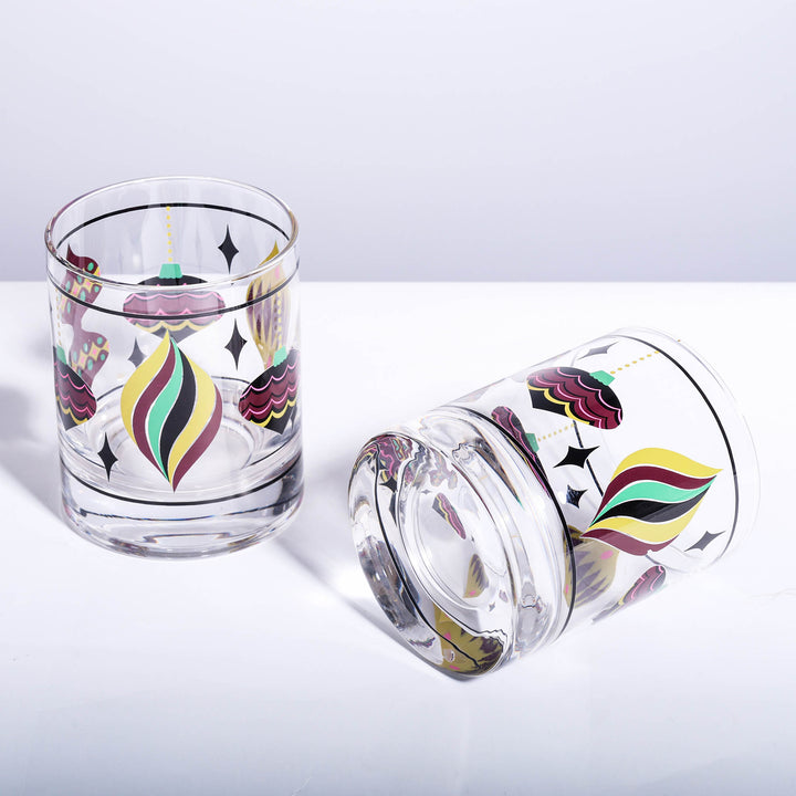 Retro Ornaments Holiday Whiskey Rocks Cocktail Glass