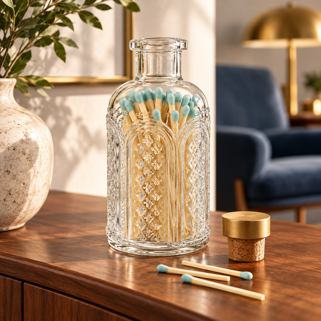 Light Blue Matches in Vintage Glass Jar