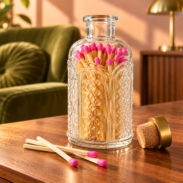 Hot Pink Matches in Vintage Glass Jar