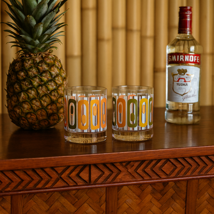 Oval Rows Mid Century Modern Vintage Tiki Bar Cocktail Glasses