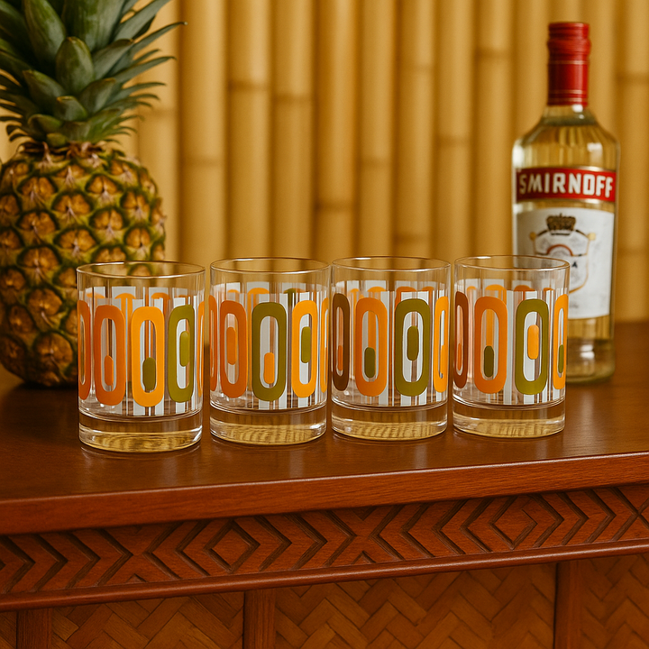 Oval Rows Mid Century Modern Vintage Tiki Bar Cocktail Glasses