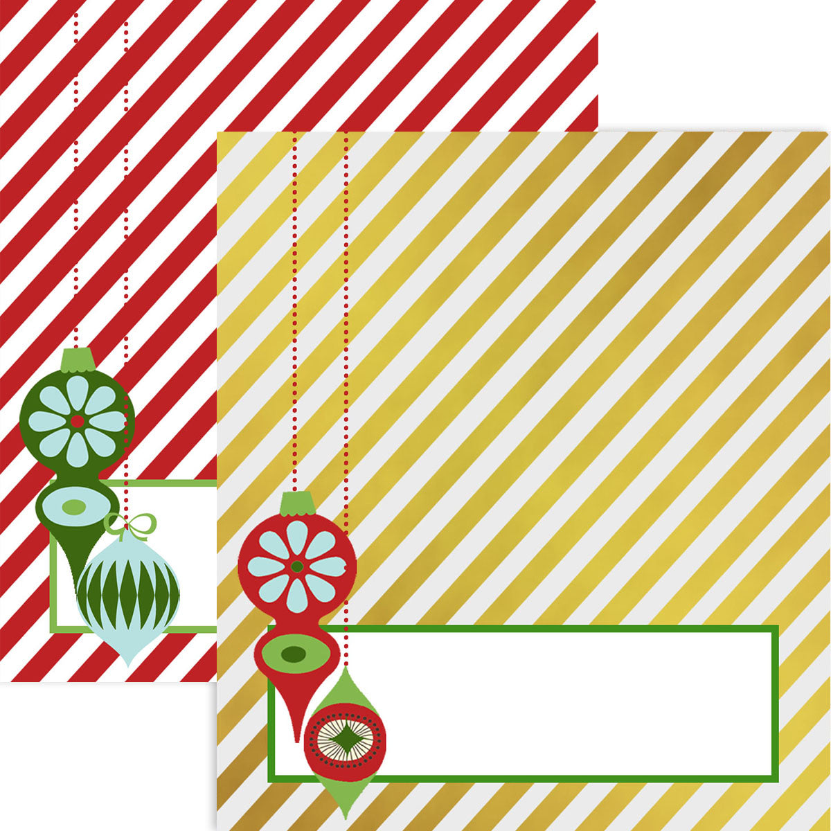 Retro Ornament Red and Gold Stripe Double Sided Holiday Place Cards