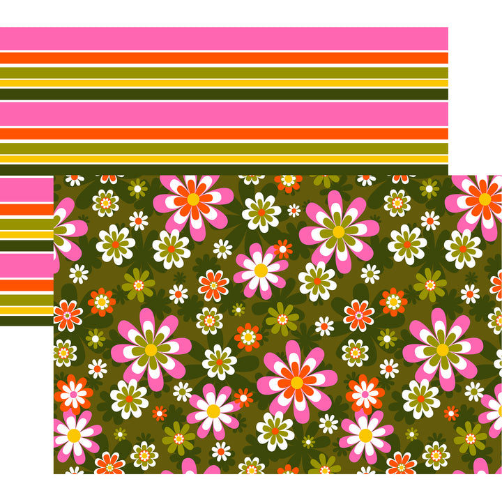 Groovy Pink and Green Retro Floral Double Sided Paper Placemats