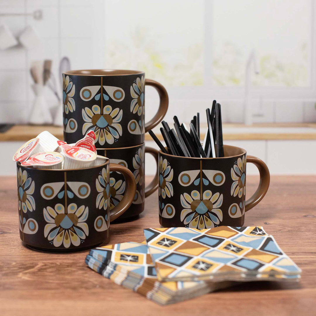 Blue and Brown Diamonds Mid Century Cocktail Beverage Napkin
