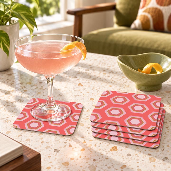 Pink Hexagon Paper Party Coaster Set of 6