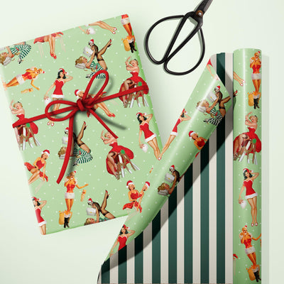 Holiday Vintage Pinup Double Sided Christmas Gift Wrap Sheet