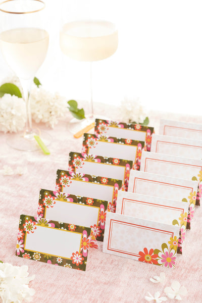 Groovy Retro Flower Double Sided Folded Place Cards