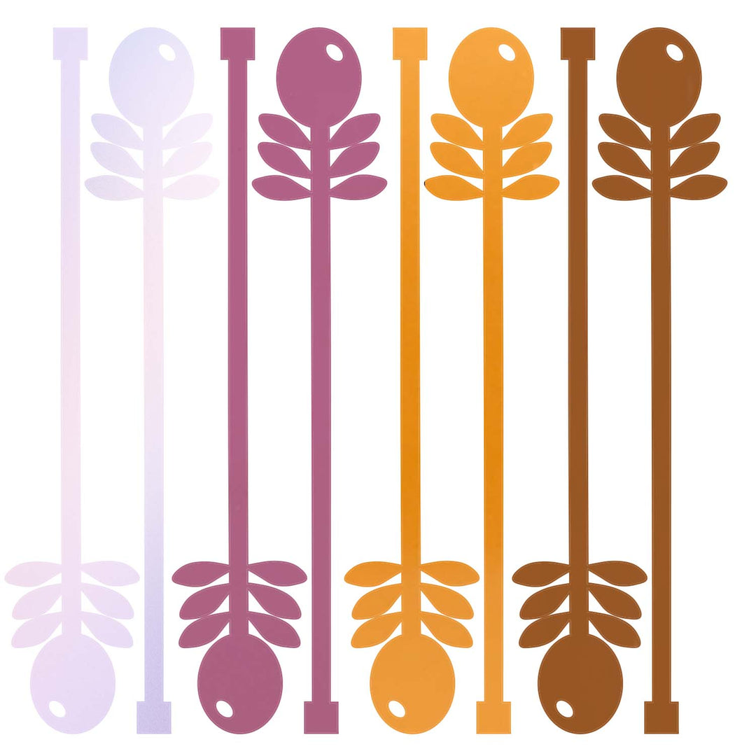 Set of 8 acrylic colorful beverage mixing stir sticks with floral leaf designs 