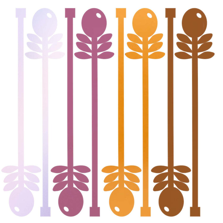 Set of 8 acrylic colorful beverage mixing stir sticks with floral leaf designs 