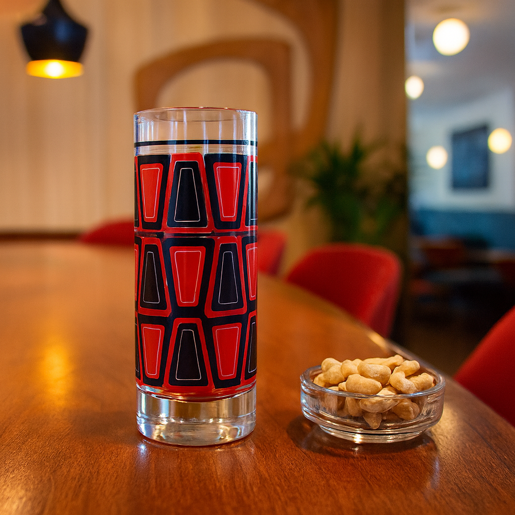 Red and Black Retro Blocks Highball Collins Vintage Cocktail Glass