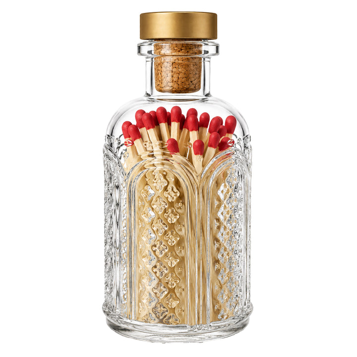 Red Tip Matches in Vintage Glass Jar