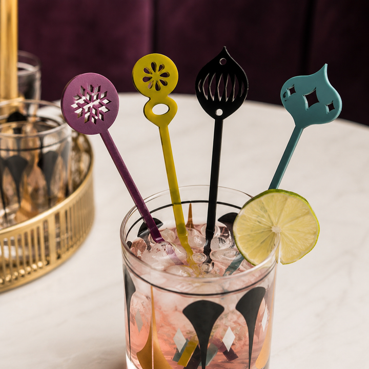 Retro Ornament Jewel Tone Holiday Beverage Mixing Swizzle Stirrers