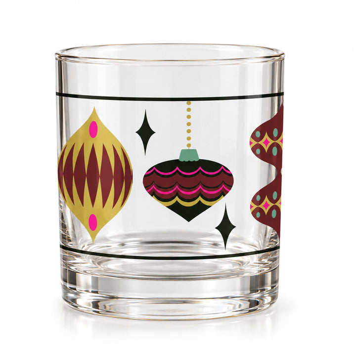 Retro Ornaments Holiday Whiskey Rocks Cocktail Glass