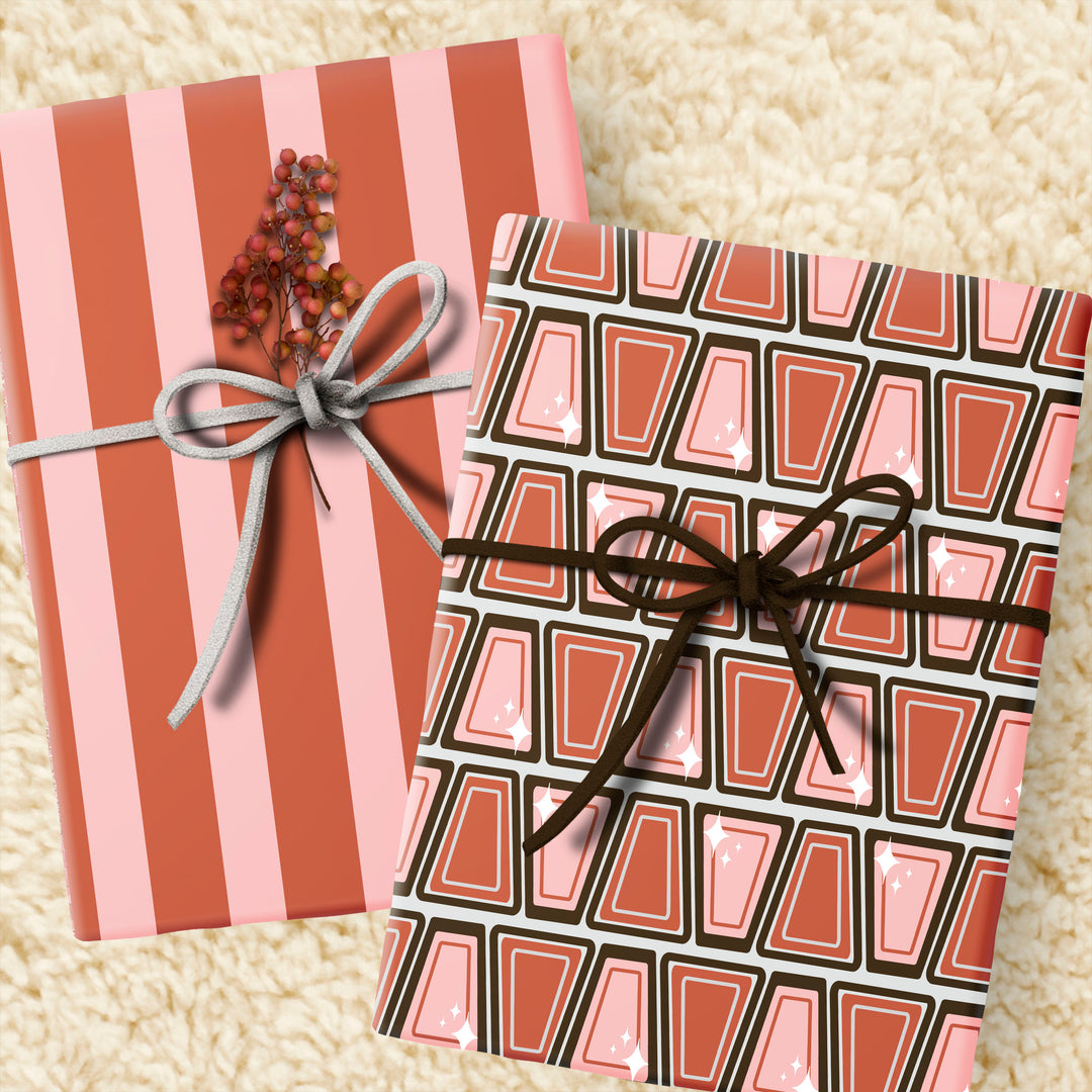 Retro Block Pink Mid Century Modern Double Sided Gift Wrap Craft Paper