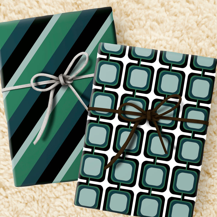 Blue Retro Squares Mid Century Double Sided Gift Wrap Craft Sheets