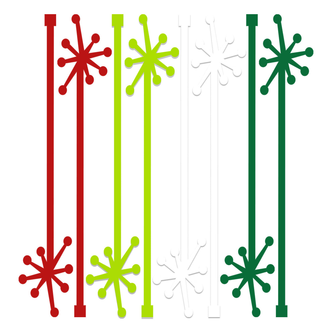 Set of four retro starburst colorful stir sticks for holiday and christmas barware and host hostess gifts