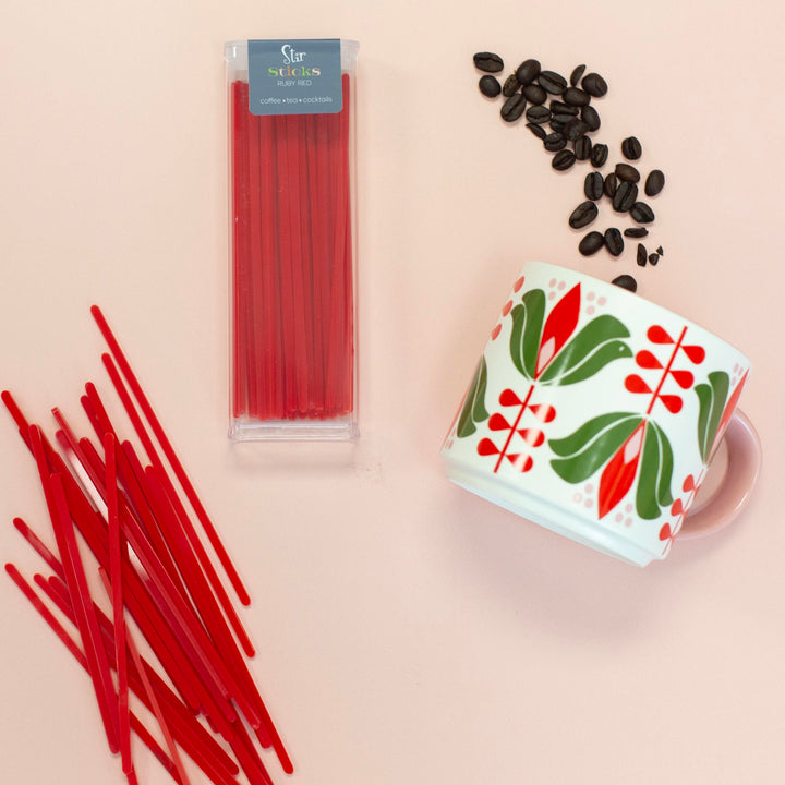 Red Lotus Flower Mid Century Modern Stackable Matte Coffee Mug