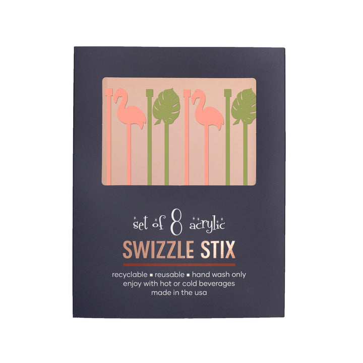 Flamingo & Palm Acrylic Drink Stirrer Cocktail Swizzle Stix
