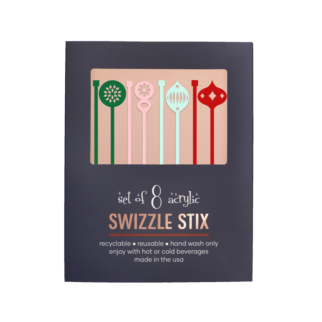 Retro Ornament Pink & Pistachio Holiday Beverage Mixing Swizzle Stirrers