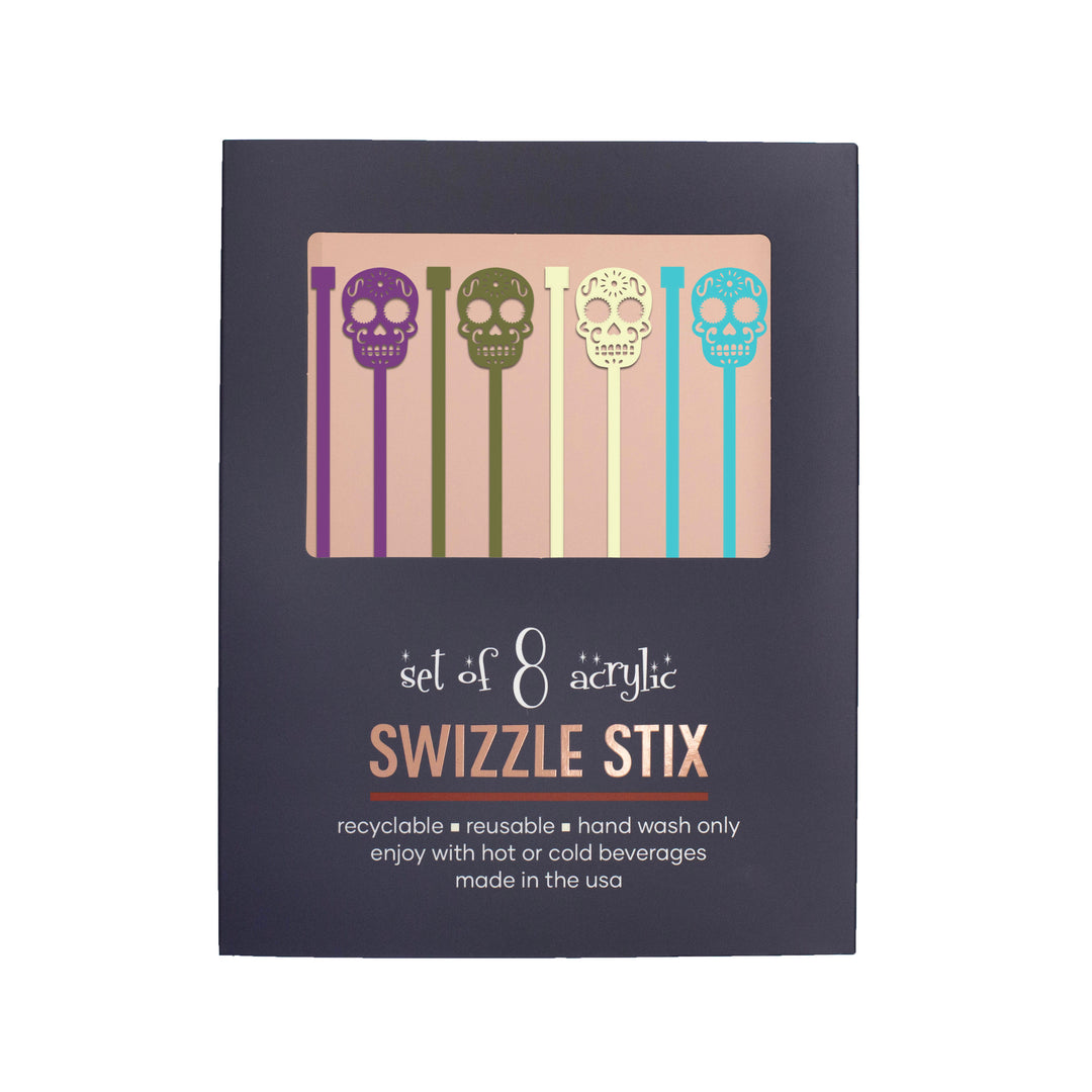 Halloween Skull Day of the Dead Acrylic Beverage Swizzle Drink Stirrer