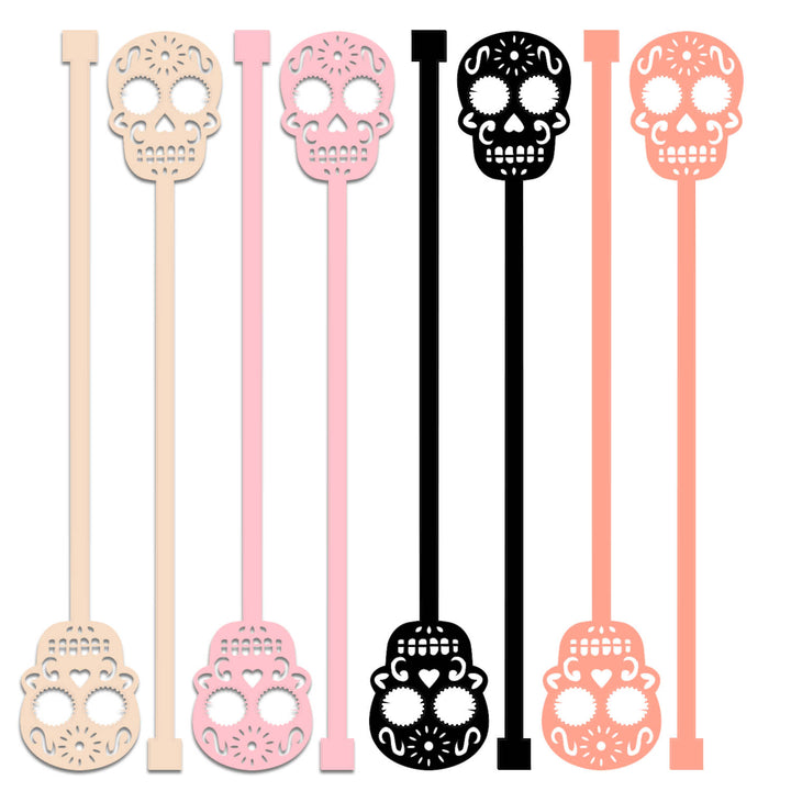 Pink Skull Day of the Dead Beverage Mixing Swizzle Drink Stirrers