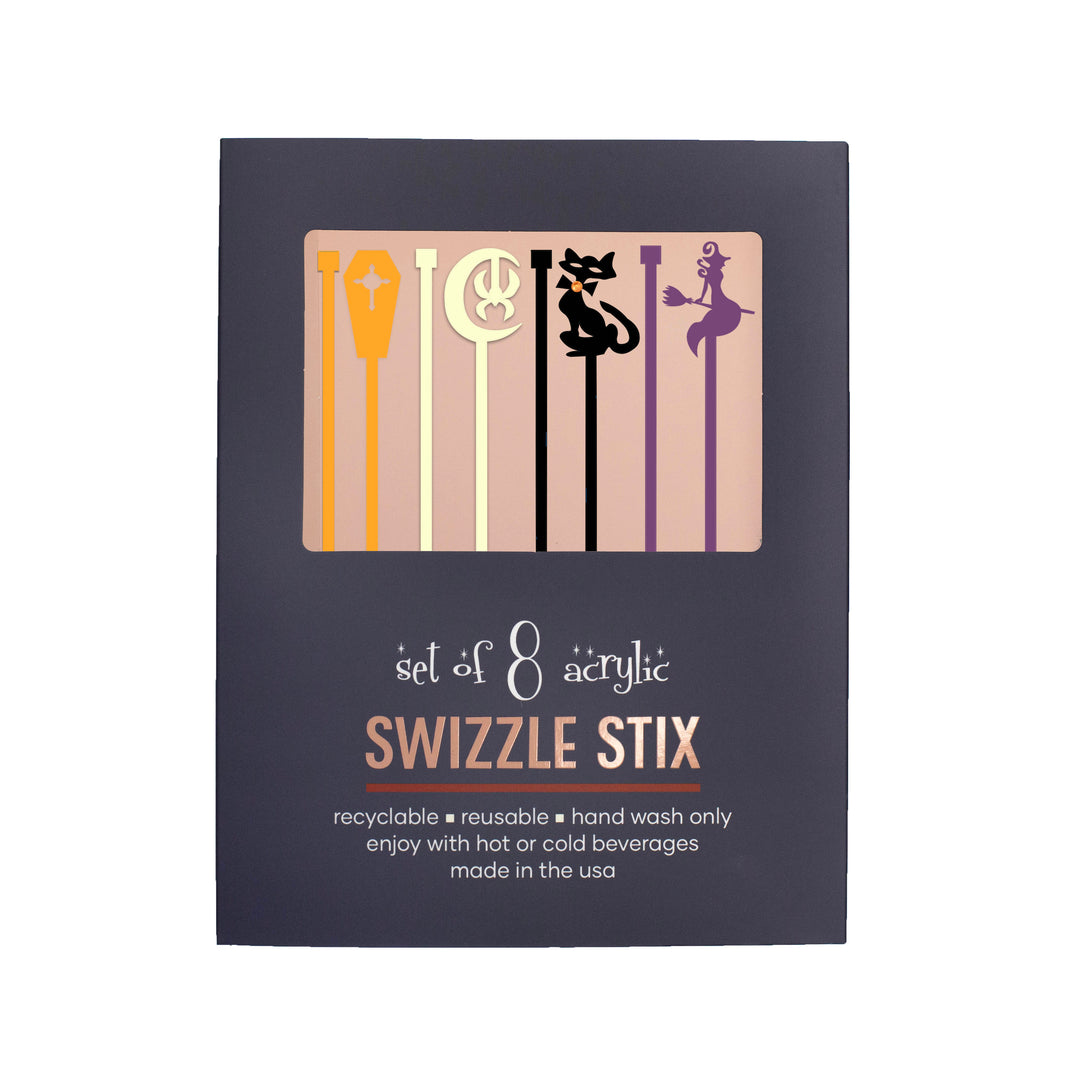 Halloween Acrylic Drink Stirrer Vintage Witch Swizzle Sticks