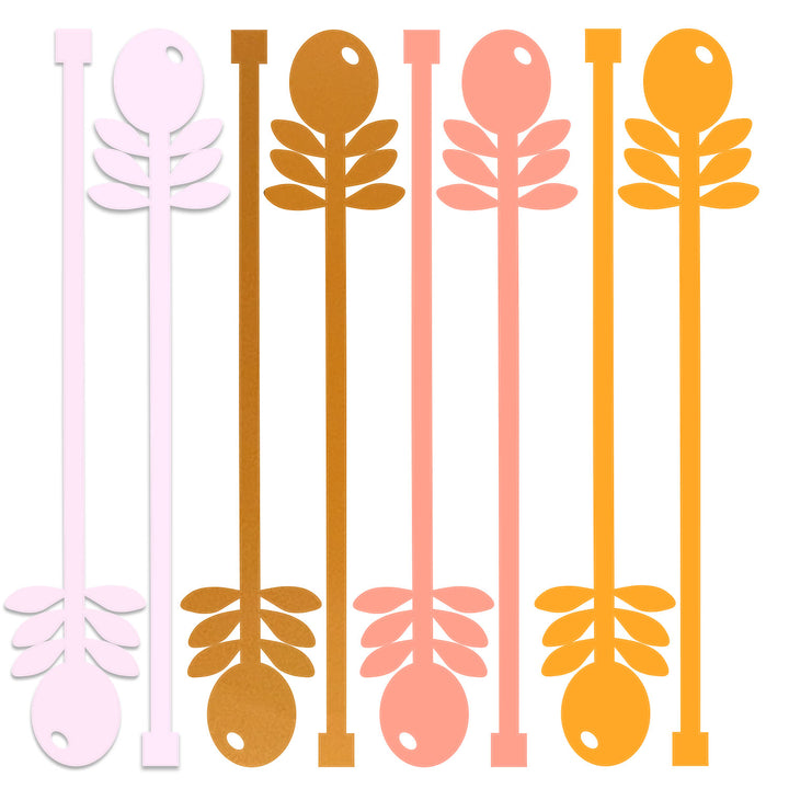 Pink Flowers Mid Century Modern Acrylic Drink Stirrer Swizzle Stix