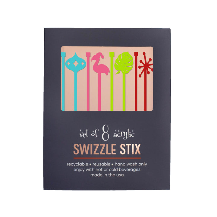 Flamingo Coastal Christmas Acrylic Drink Stirrer Swizzle Stix