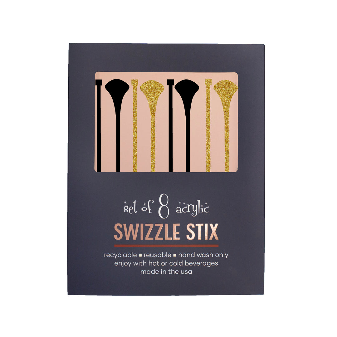 Black and Gold Dart Mid Century Barware Acrylic Drink Stirrers