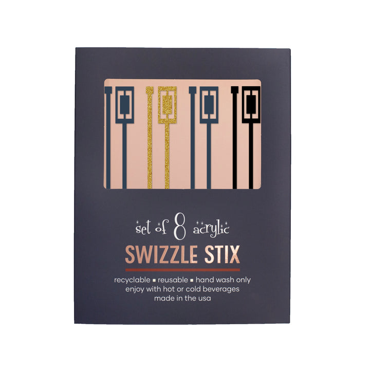 Navy and Gold Mid Century Rectangle Acrylic Swizzle Stix Drink Stirrers
