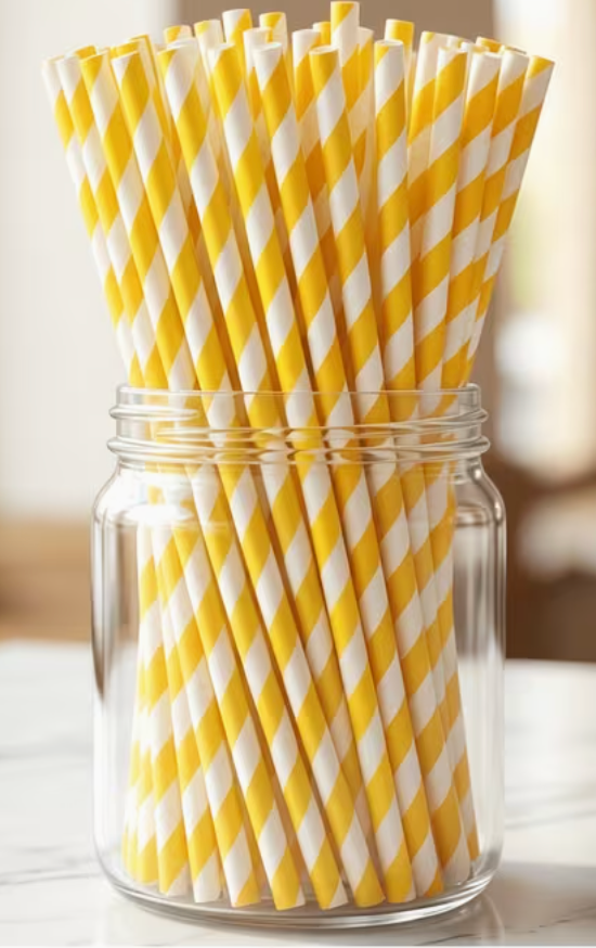 Yellow and White Stripe Paper Straws