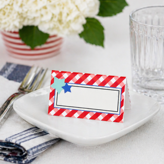 Americana Patriotic Stars Summer BBQ Double Sided Place Cards