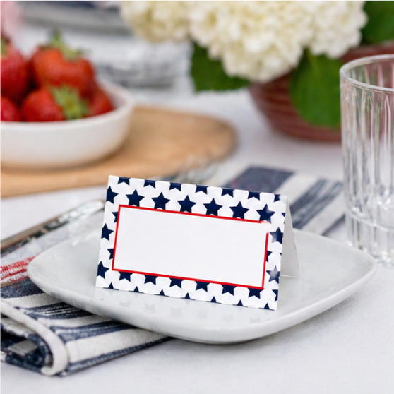 Americana Patriotic Stars Summer BBQ Double Sided Place Cards