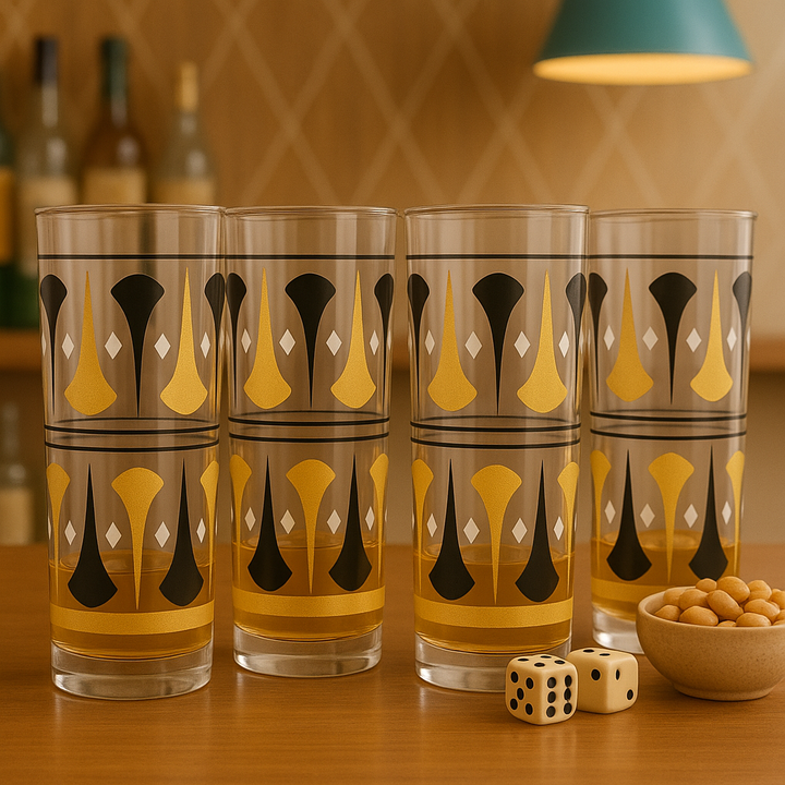 Black and Gold Mid Century Vintage Cocktail Glasses